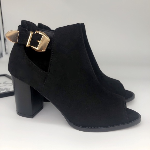 Black Peep toe Bootie Block Heel - Picture 4 of 5
